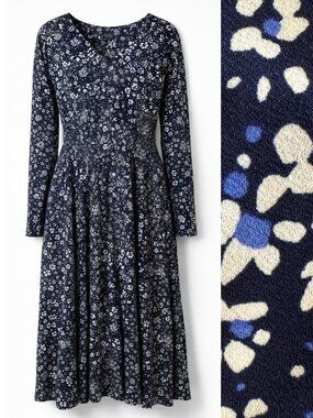 Talbots Floral Button Front Fit and Flare Midi Dress in Blue and White XL